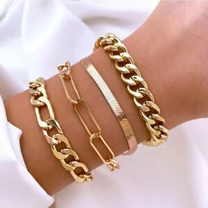 4 pcs Punk Style Gold Plated Chain Bracelet
